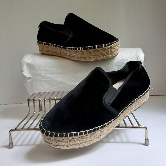 Steve Madden Phoebe-V Black Velvet Slip On Jute Espadrilles Size 6B - Picture 1 of 9